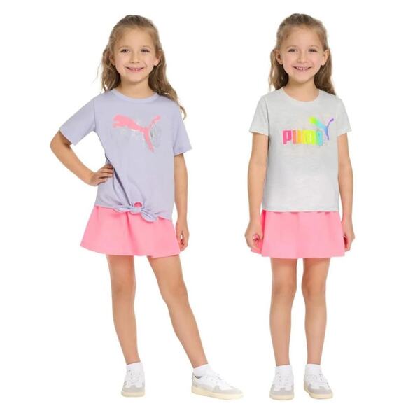 PUMA Kid Girls' 3-piece Active Set Size 2T Pink Purple Two T-Shirts Skort NEW - Picture 2 of 5